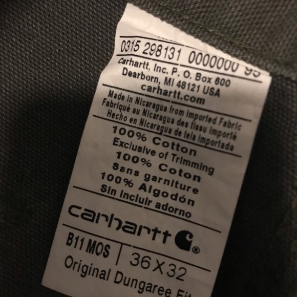 NWOT Carhartt Work Pants Dungaree Fit / Color Moss B11-MOS  / Size 36x32 - Picture 6 of 6